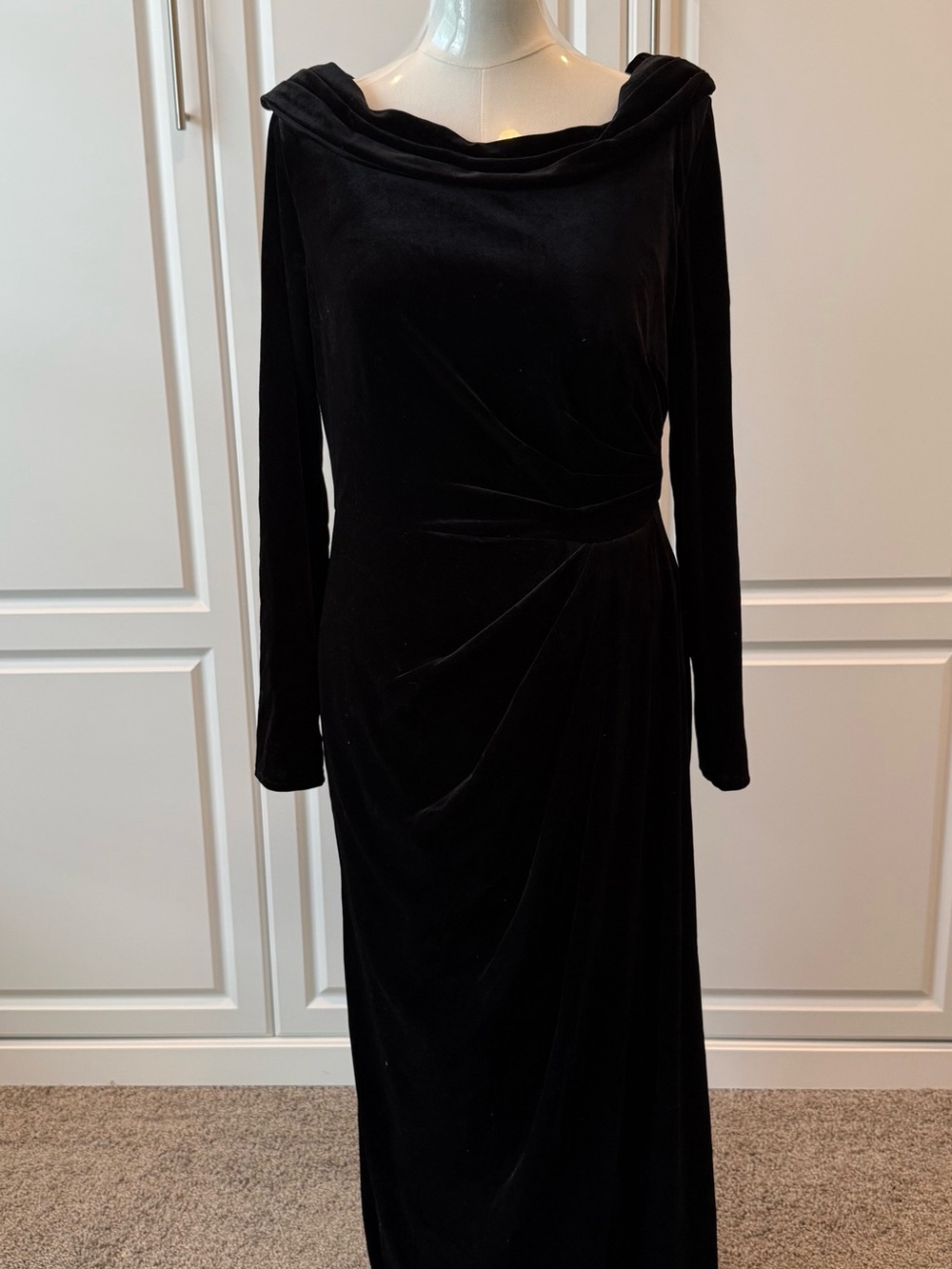 Amazon Black Velvet Long Sleeve Draped Evening Gown